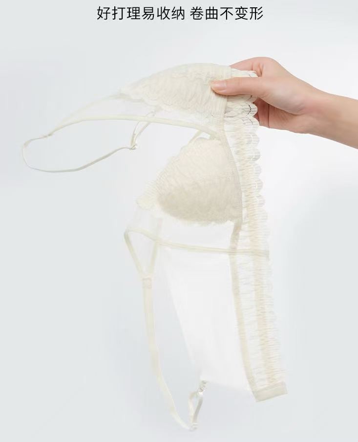 French Leaf Lace Sheer Bralette, Deep V Wireless Thin Cup Women Bra