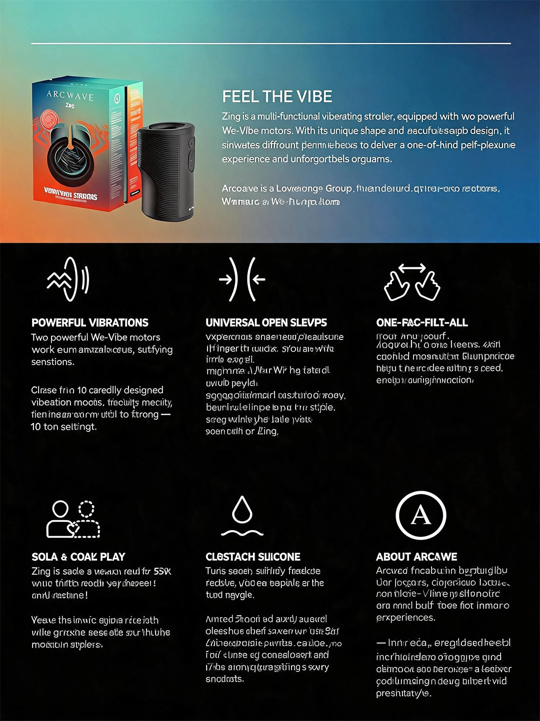 Arcwave Zing Vibrating Stroker, Medical‑Grade Silicone Open‑Ended Male Masturbator, 10 Vibration Modes IPX7 Waterproof Rechargeable Male Adult Toy for Solo & Partner Play