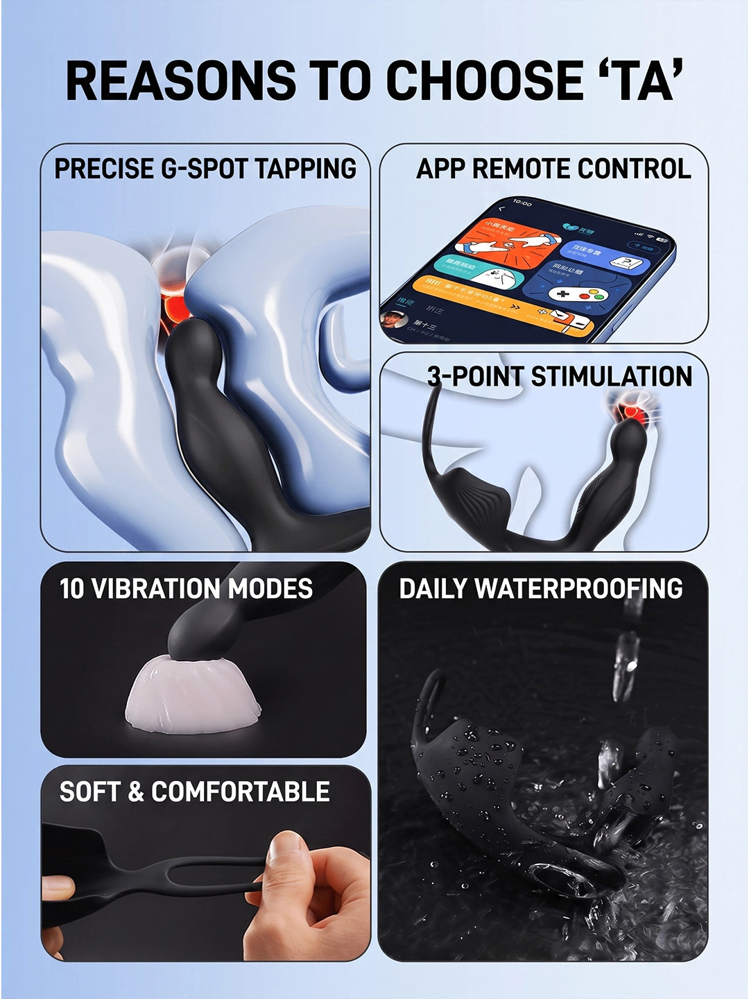 GALAKU Glandular Stimulation Prostate Massager Precise Prostate G‑Spot Targeting with Dual‑Loop Securing Ring