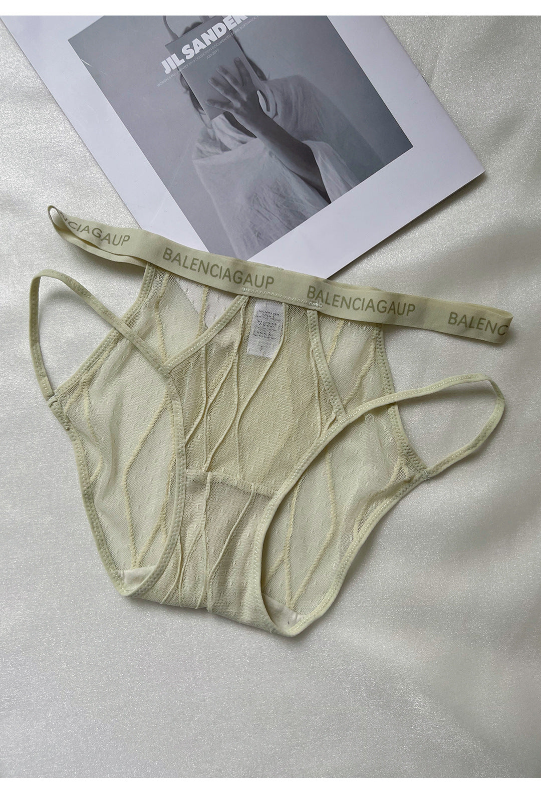 Nude Geometric Strap Mesh Cutout Panties, Low Rise Sheer Women Briefs