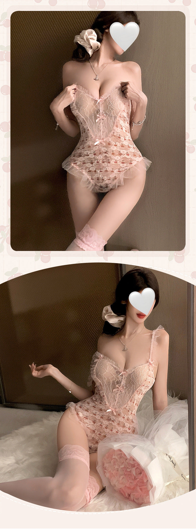 Feminine Pink Lace Teddy Bodysuit, Romantic Sheer Nightwear