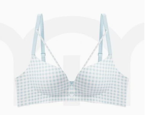 Gingham Print V-Neck Bra, Thin Adjustable Strap Wireless Support Bra