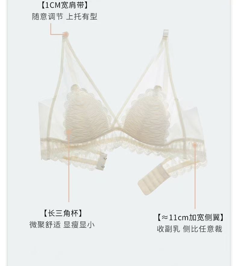 French Leaf Lace Sheer Bralette, Deep V Wireless Thin Cup Women Bra