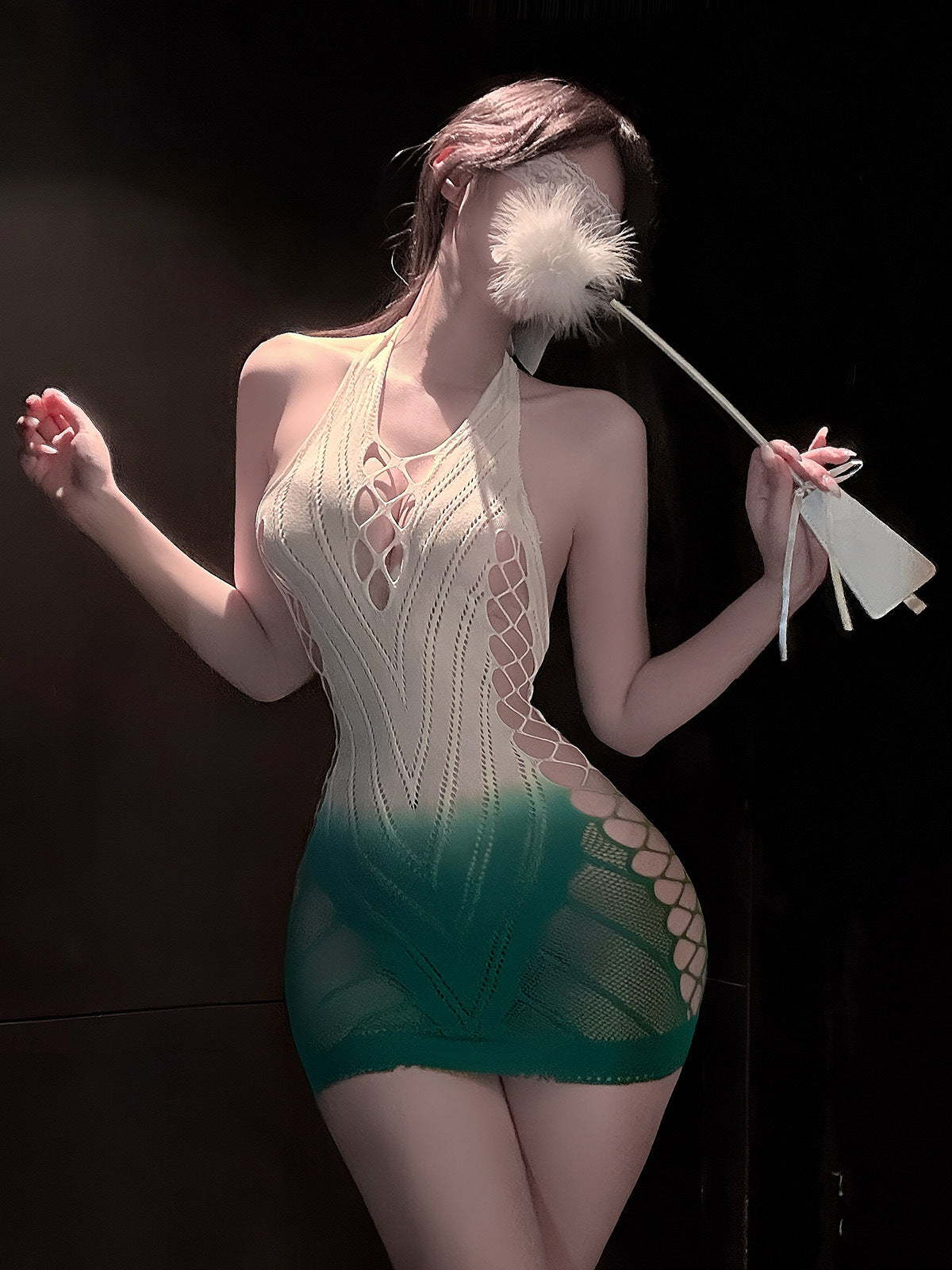 Women Halter Backless Hollow Fishnet Mini Dress, See‑Through Mesh Bodycon Lingerie Nightwear