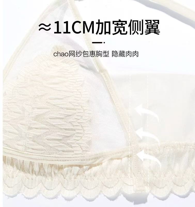 French Leaf Lace Sheer Bralette, Deep V Wireless Thin Cup Women Bra