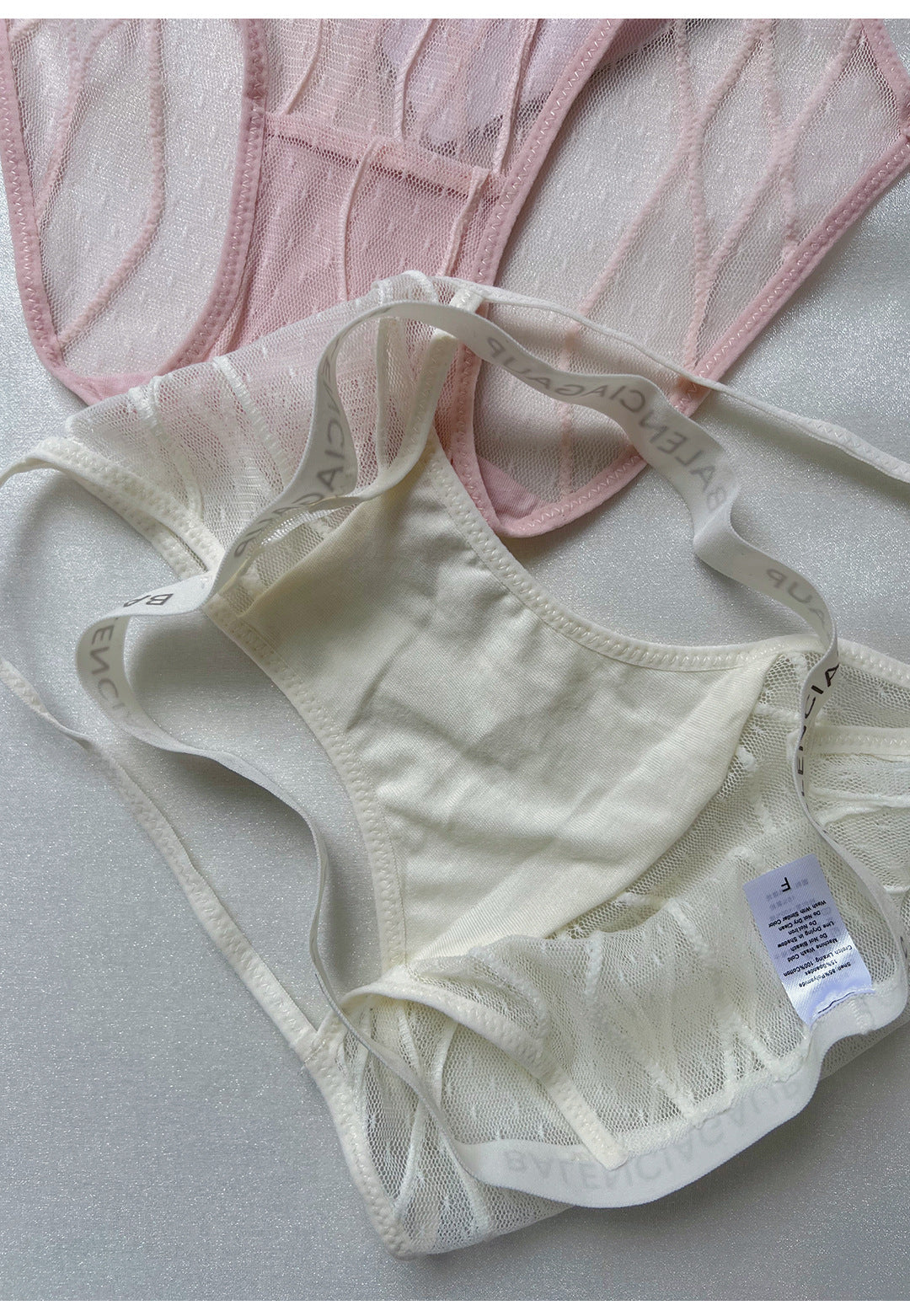 Nude Geometric Strap Mesh Cutout Panties, Low Rise Sheer Women Briefs