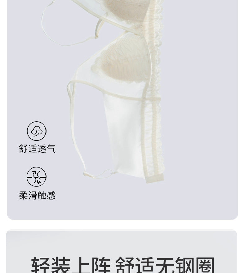 French Leaf Lace Sheer Bralette, Deep V Wireless Thin Cup Women Bra