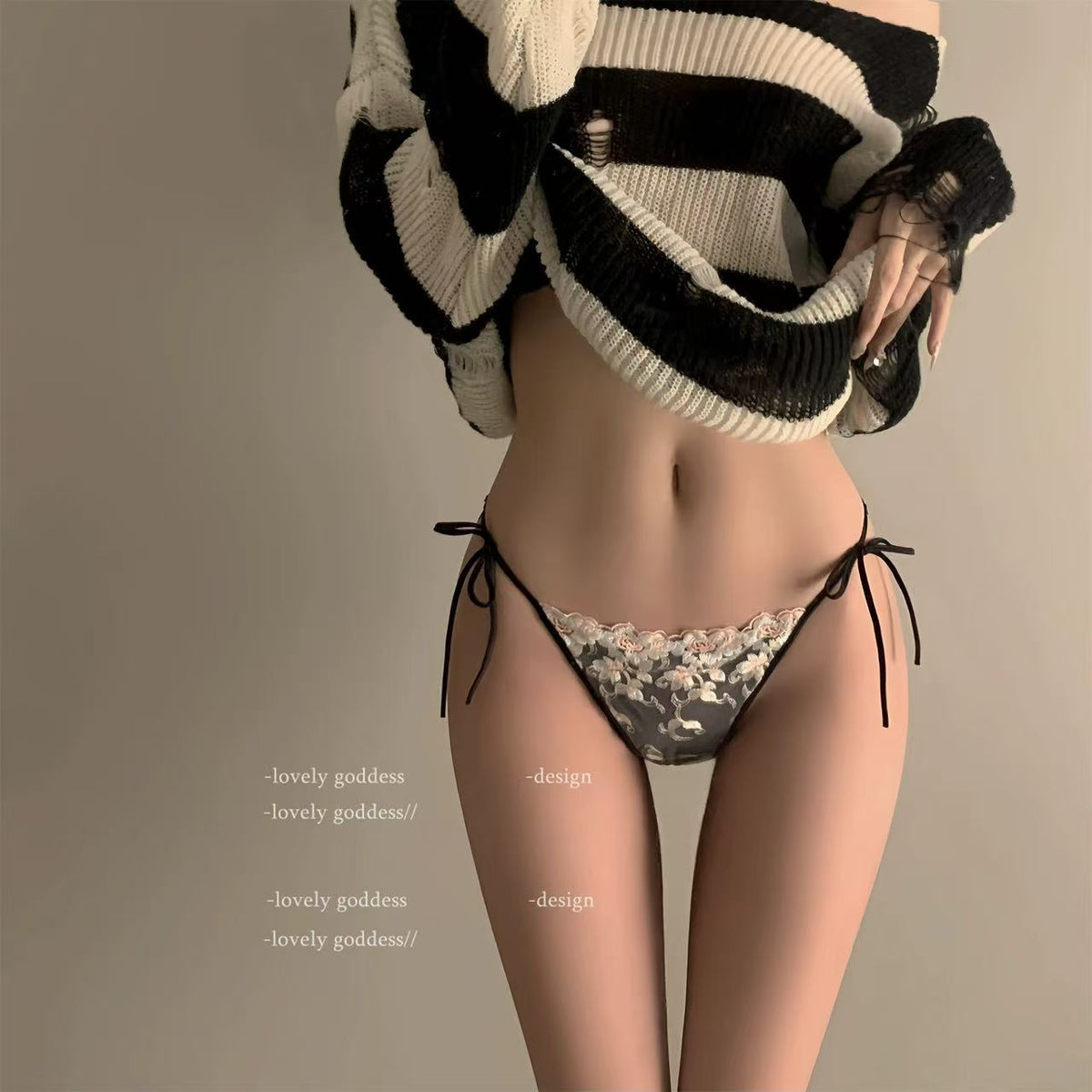 Vintage Flower Embroidered Tie-Side Briefs, Romantic Lace Trim Women Panties