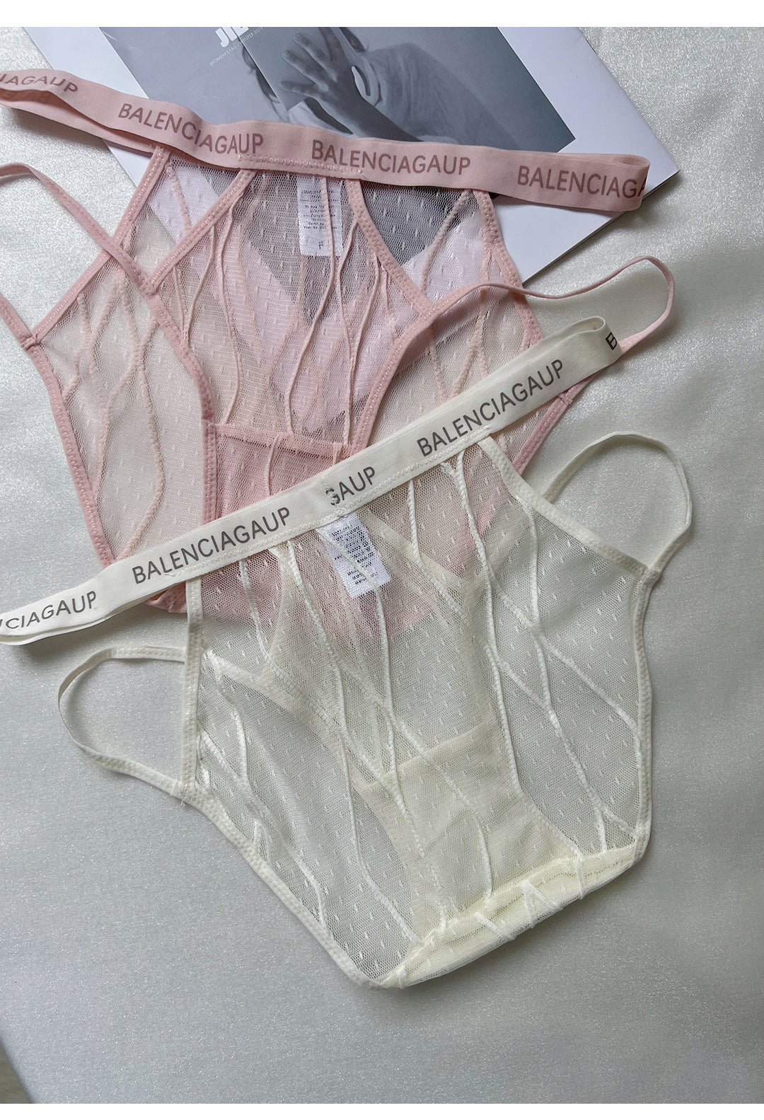 Nude Geometric Strap Mesh Cutout Panties, Low Rise Sheer Women Briefs