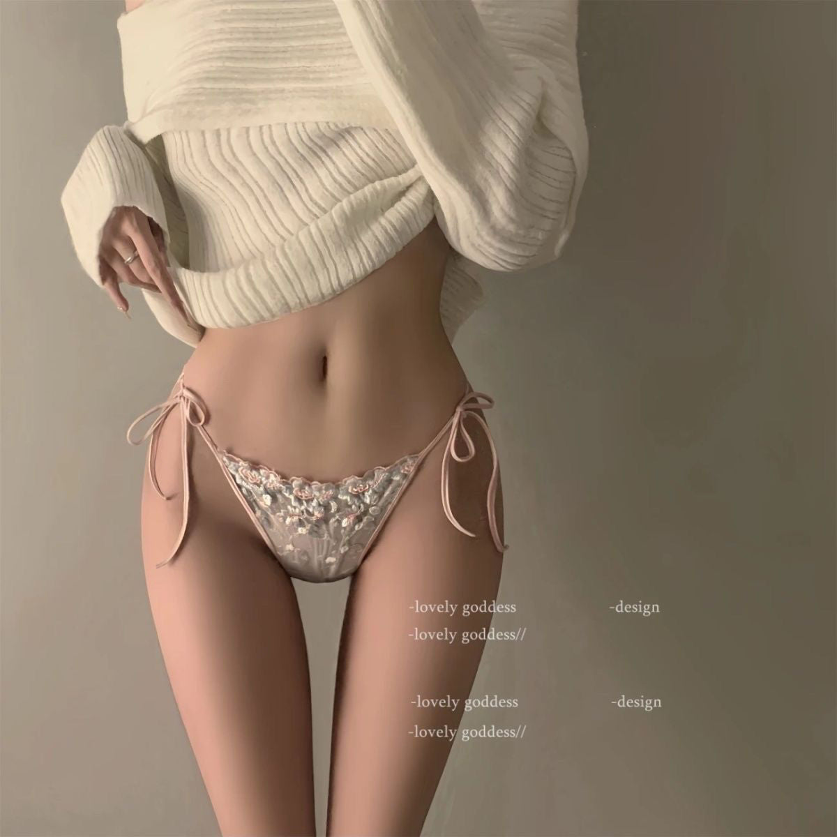Vintage Flower Embroidered Tie-Side Briefs, Romantic Lace Trim Women Panties