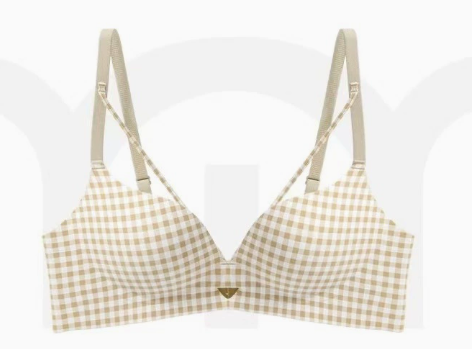 Gingham Print V-Neck Bra, Thin Adjustable Strap Wireless Support Bra
